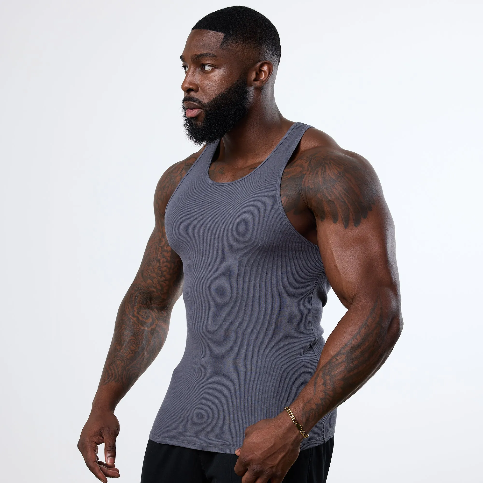 Vanquish Essential Denim Blue Ribbed Tank