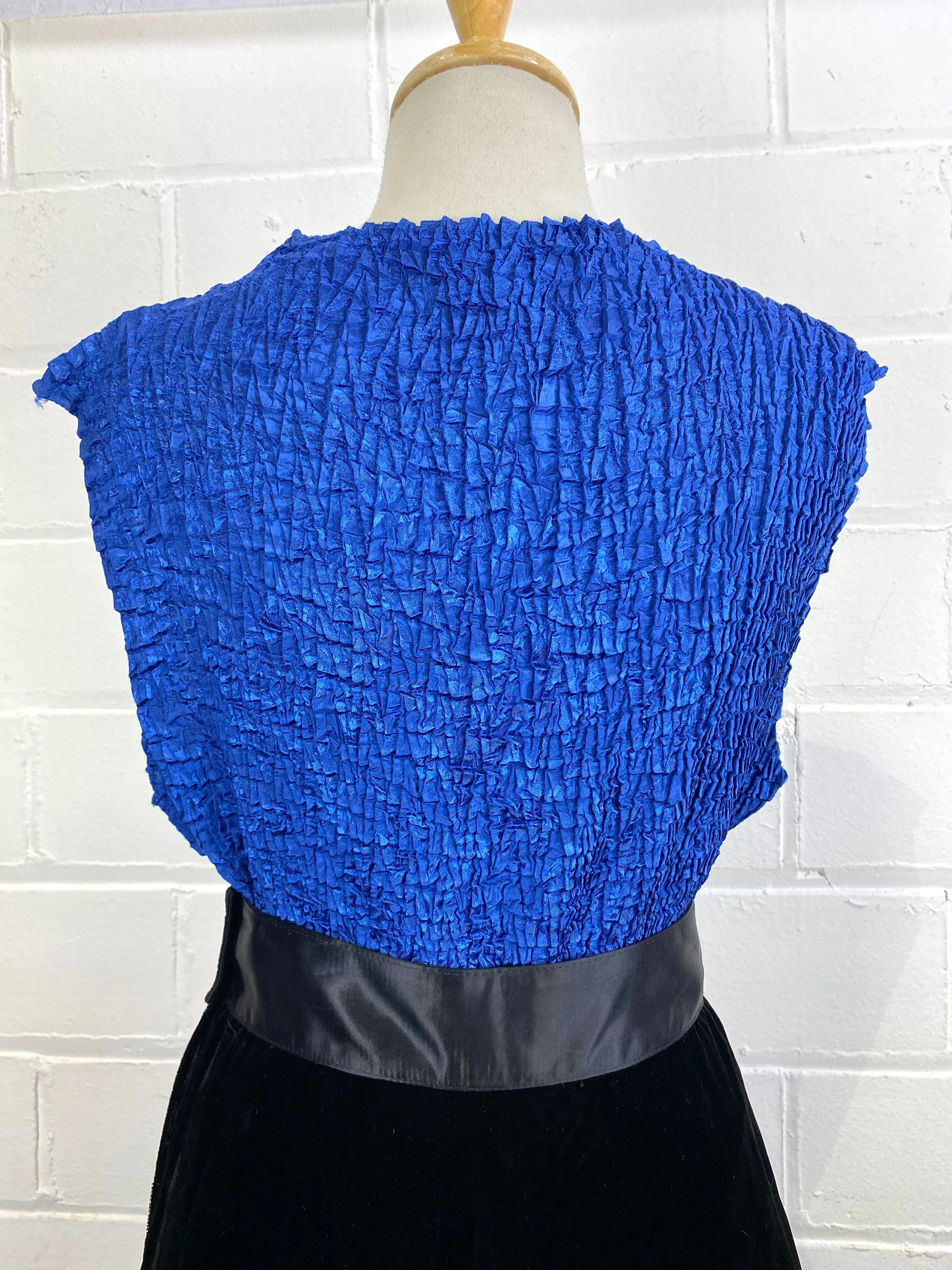 Vintage 1990s Royal Blue Stretchy Satin Crinkle Sleeveless Top, L