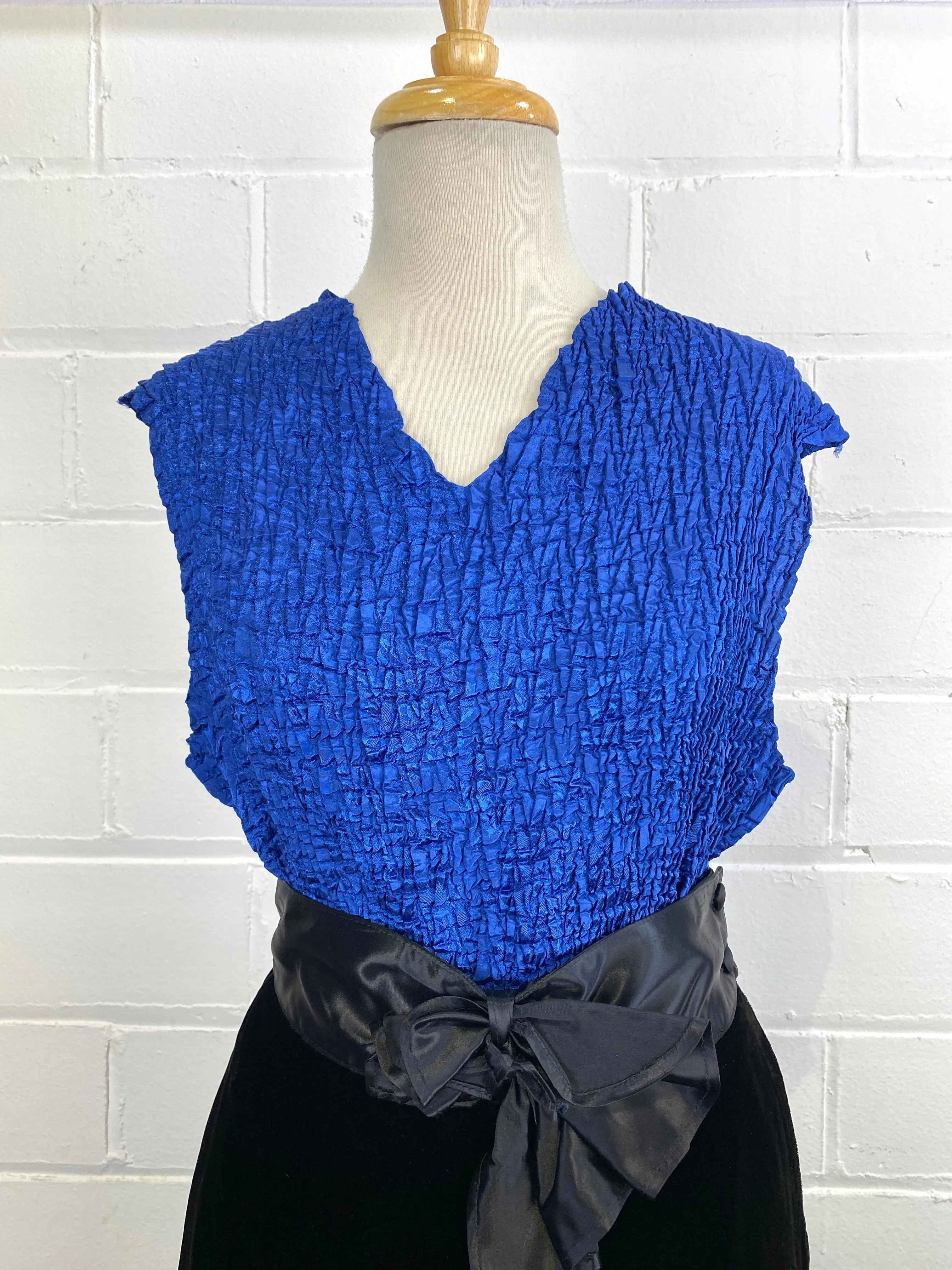 Vintage 1990s Royal Blue Stretchy Satin Crinkle Sleeveless Top, L