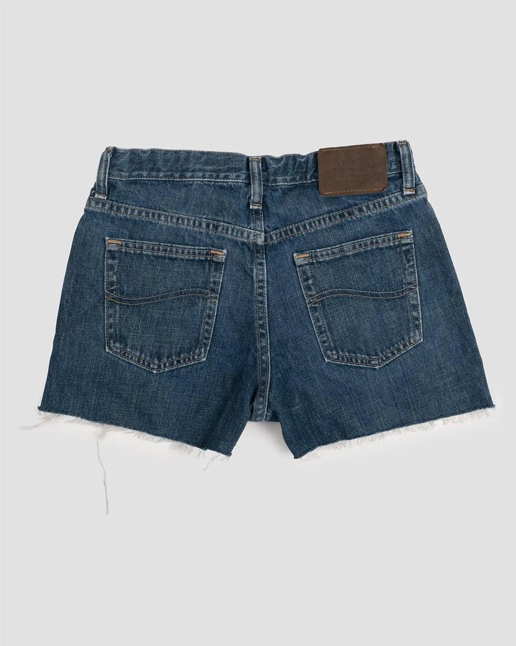 vintage dark wash raw hem denim short