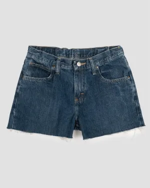 vintage dark wash raw hem denim short