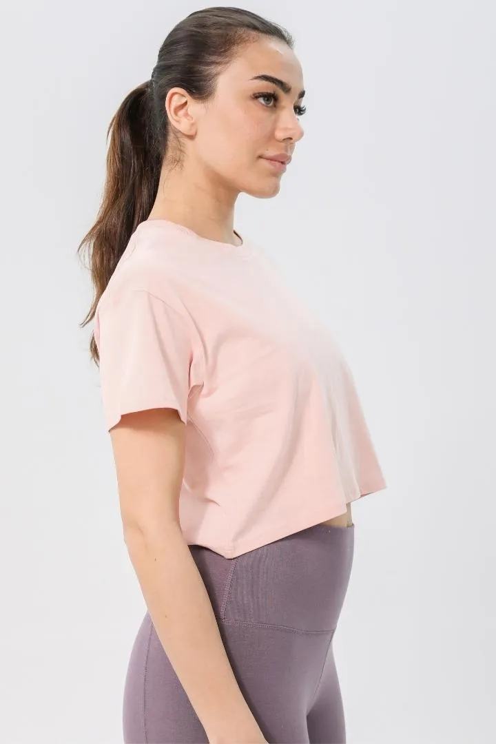 W Moon Cropped Tee - Light Coral