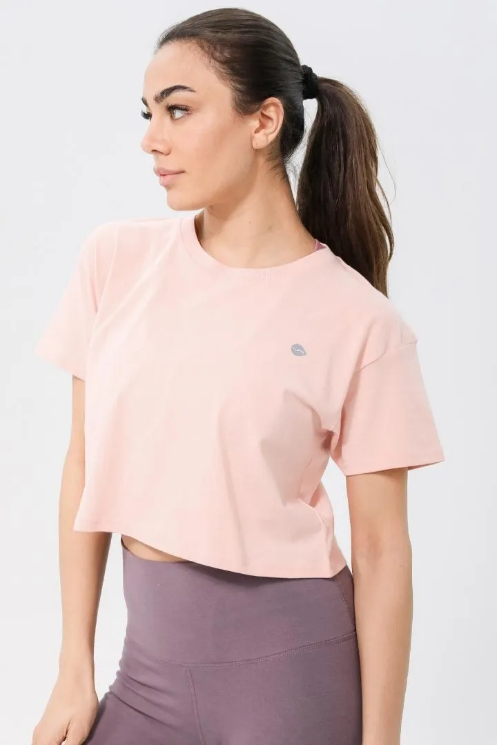 W Moon Cropped Tee - Light Coral