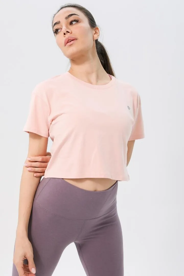 W Moon Cropped Tee - Light Coral