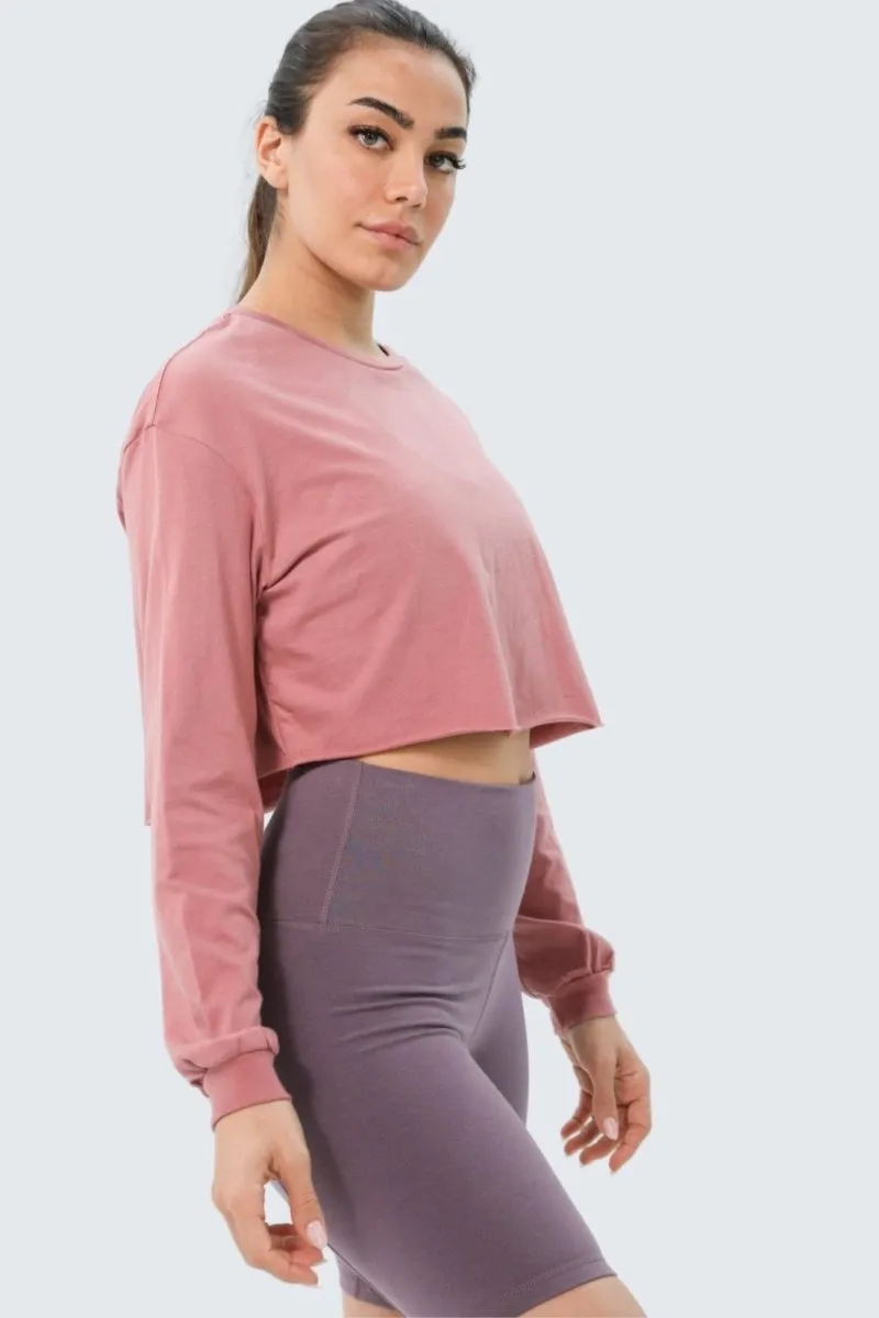 W Moon Cropped Tee Long-Sleeve - Dusty Rose