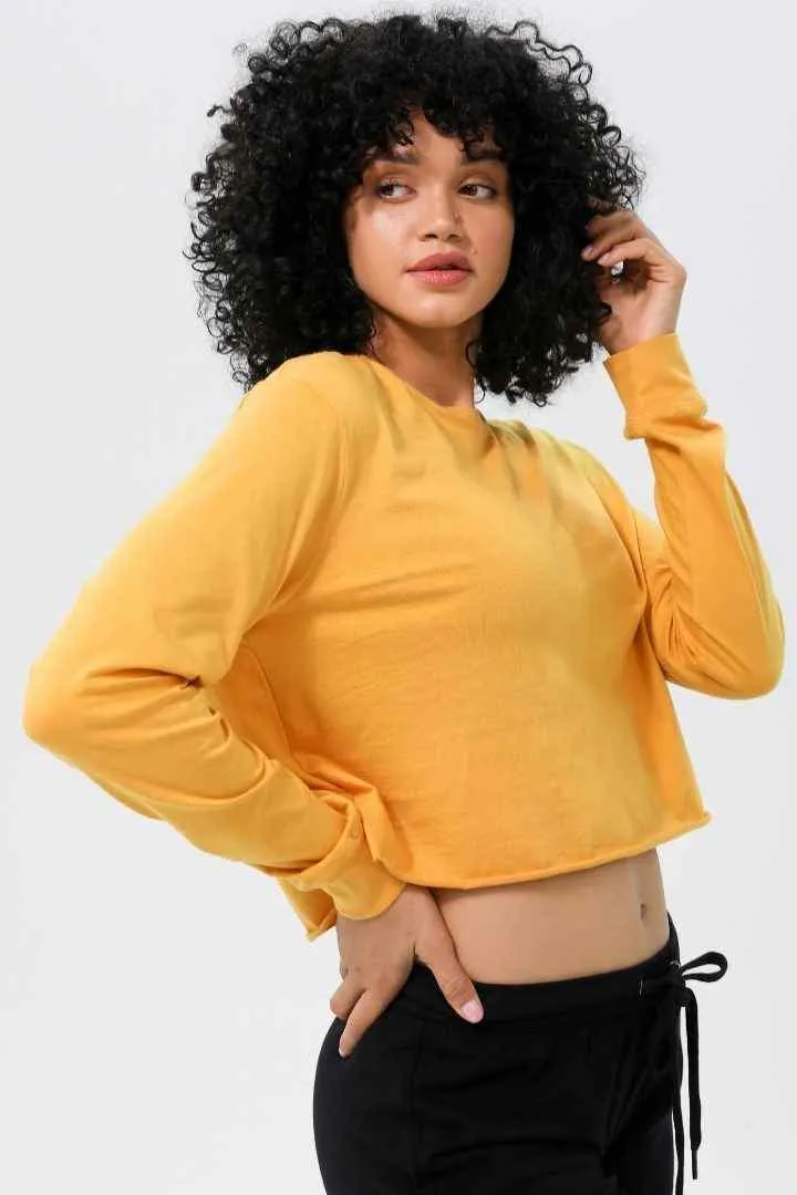 W Moon Cropped Tee Long-Sleeve - Turmeric