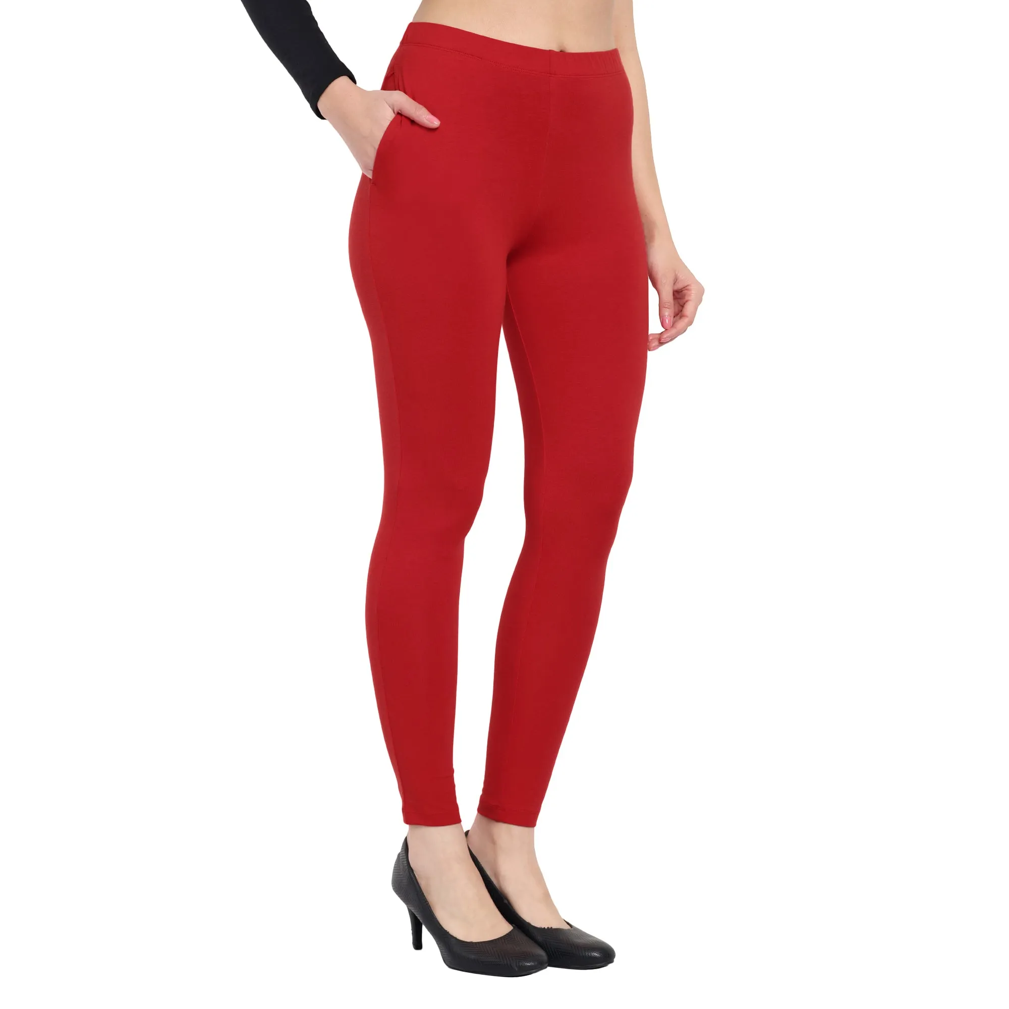 Women Dark Red Regular Legging