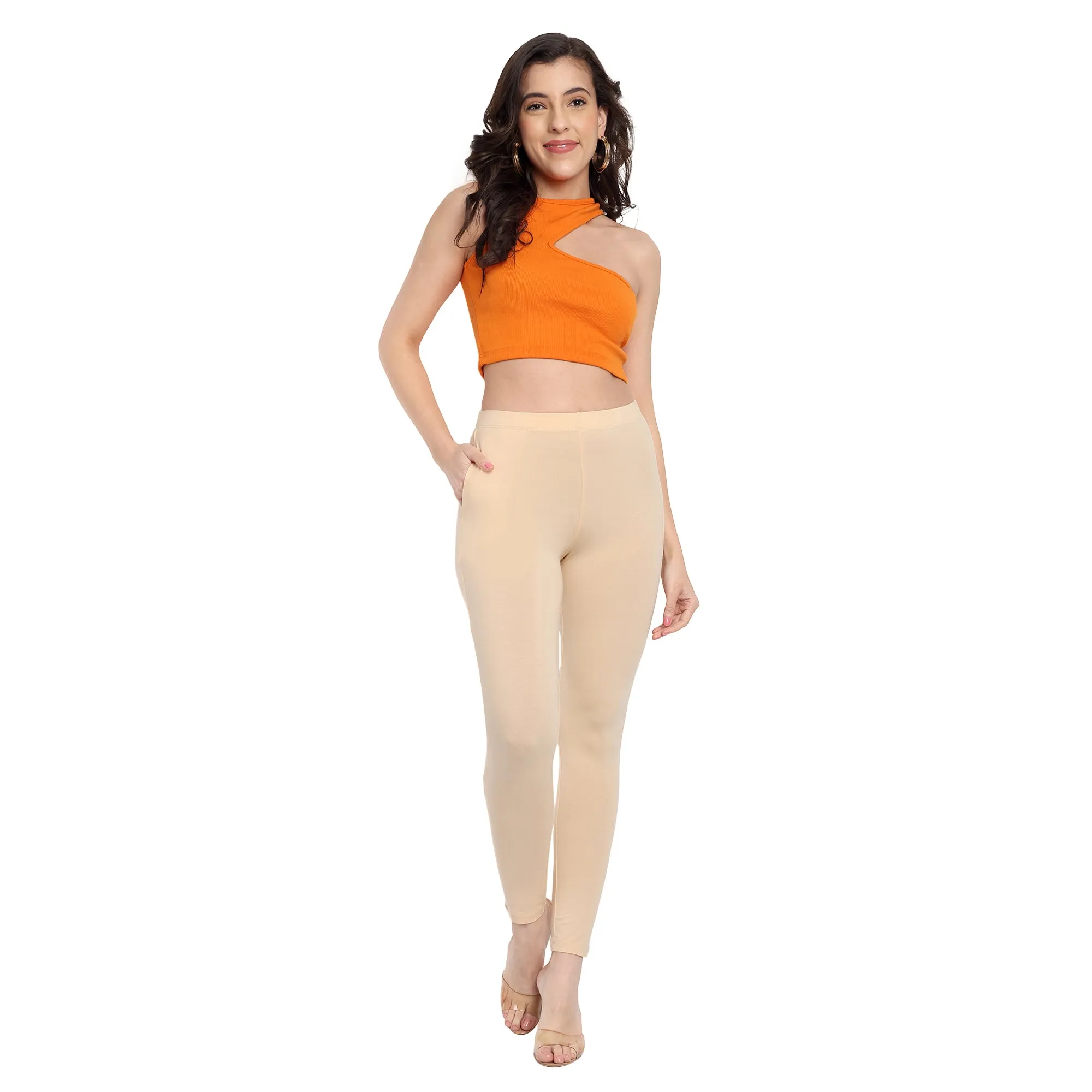 Women Light Peach Regular Legging