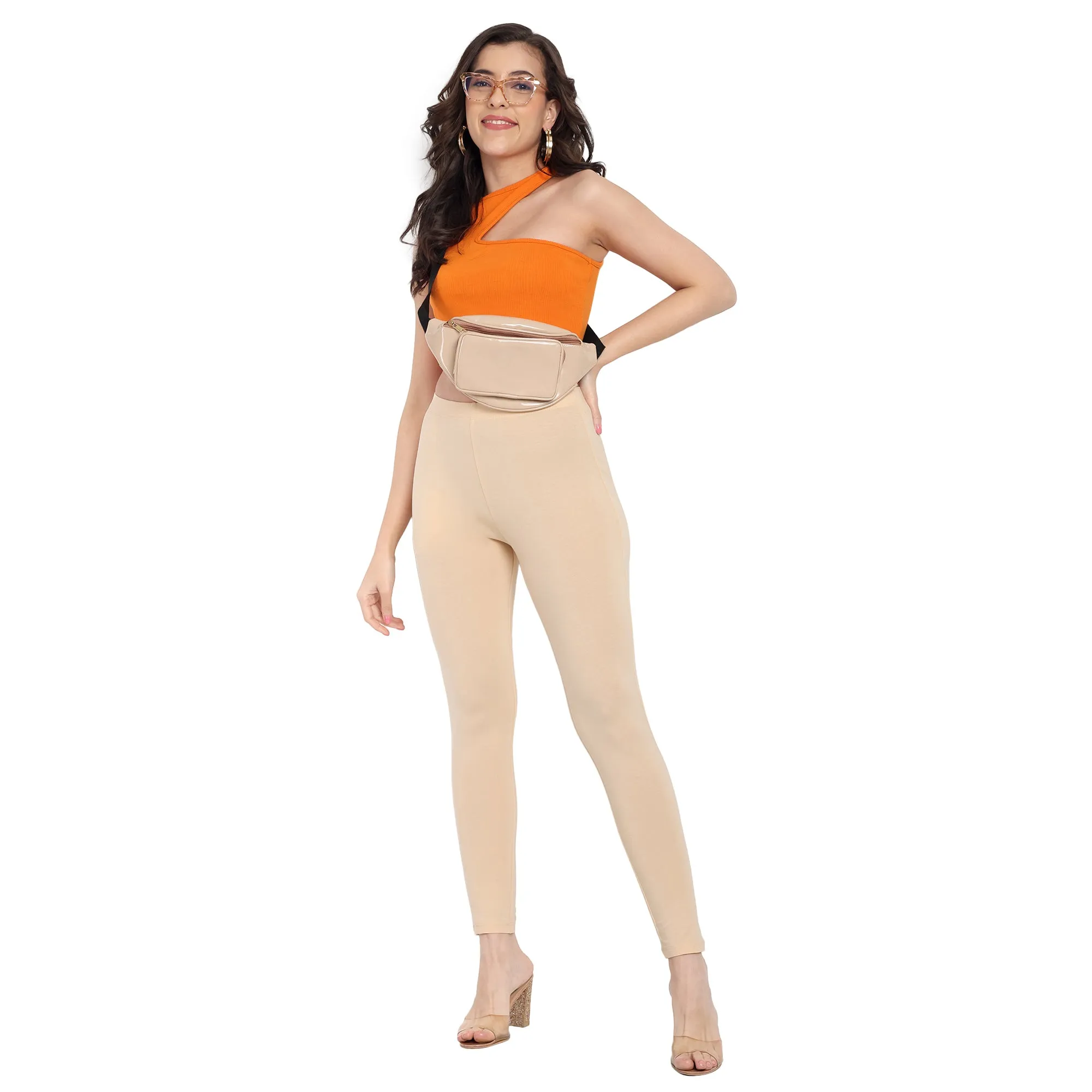 Women Light Peach Regular Legging