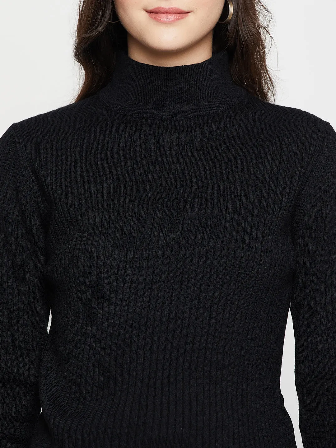 Women's Casual  Black High neck Pullover Sweater