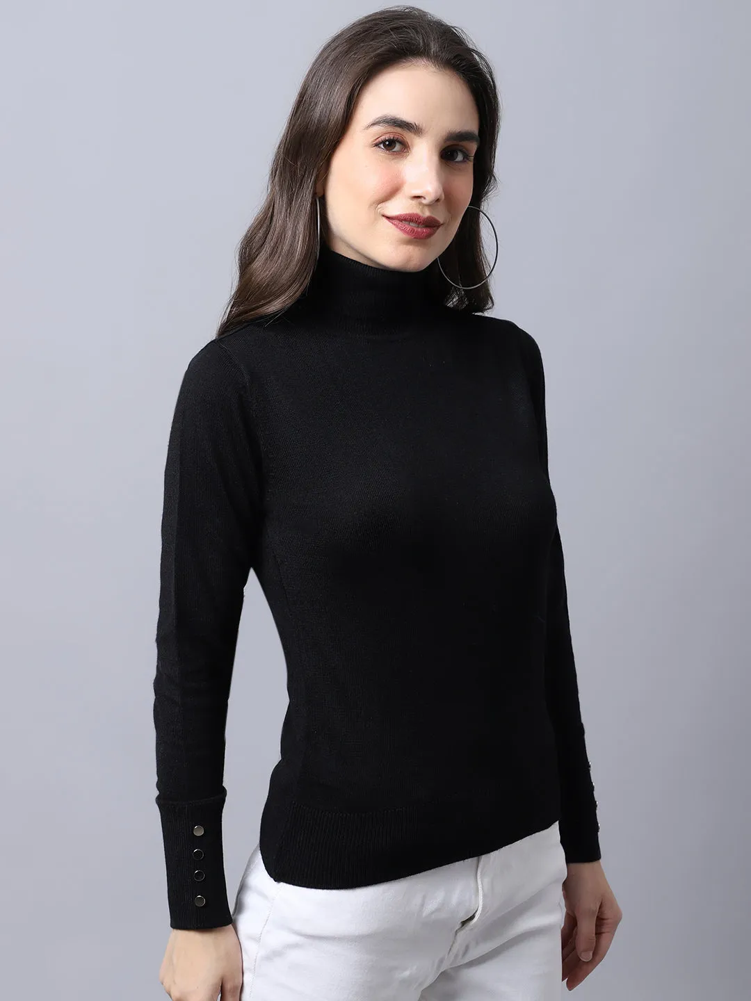 Women's Casual  Black Turtle neck Pullover Sweater