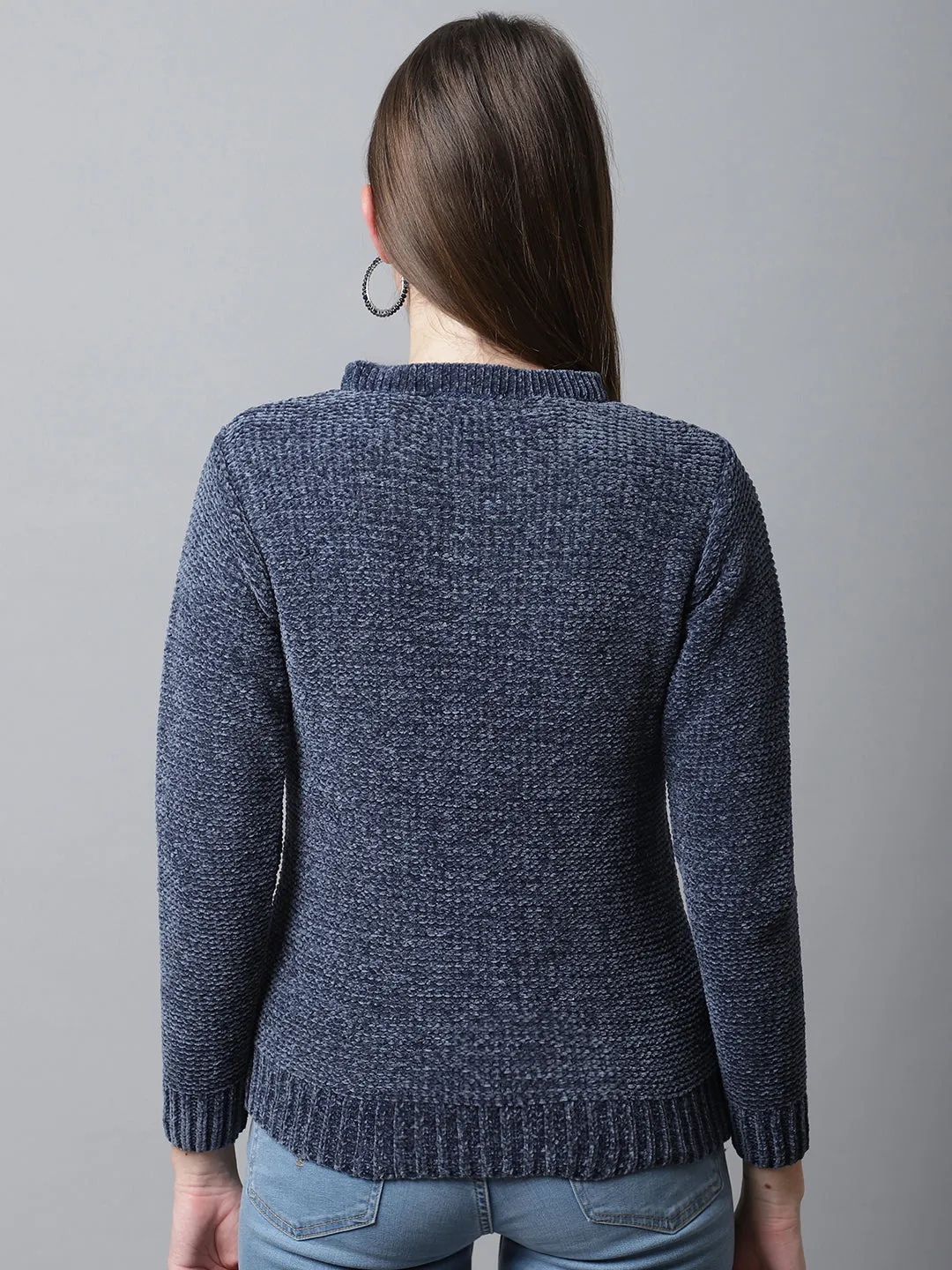 Women's Casual  Blue Round neck Pullover Sweater