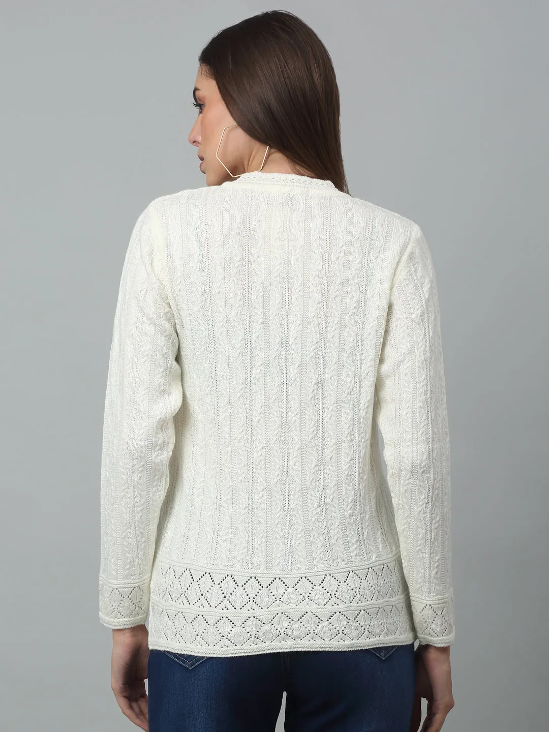 Women's Casual  Ivory V neck Cardigan Sweater