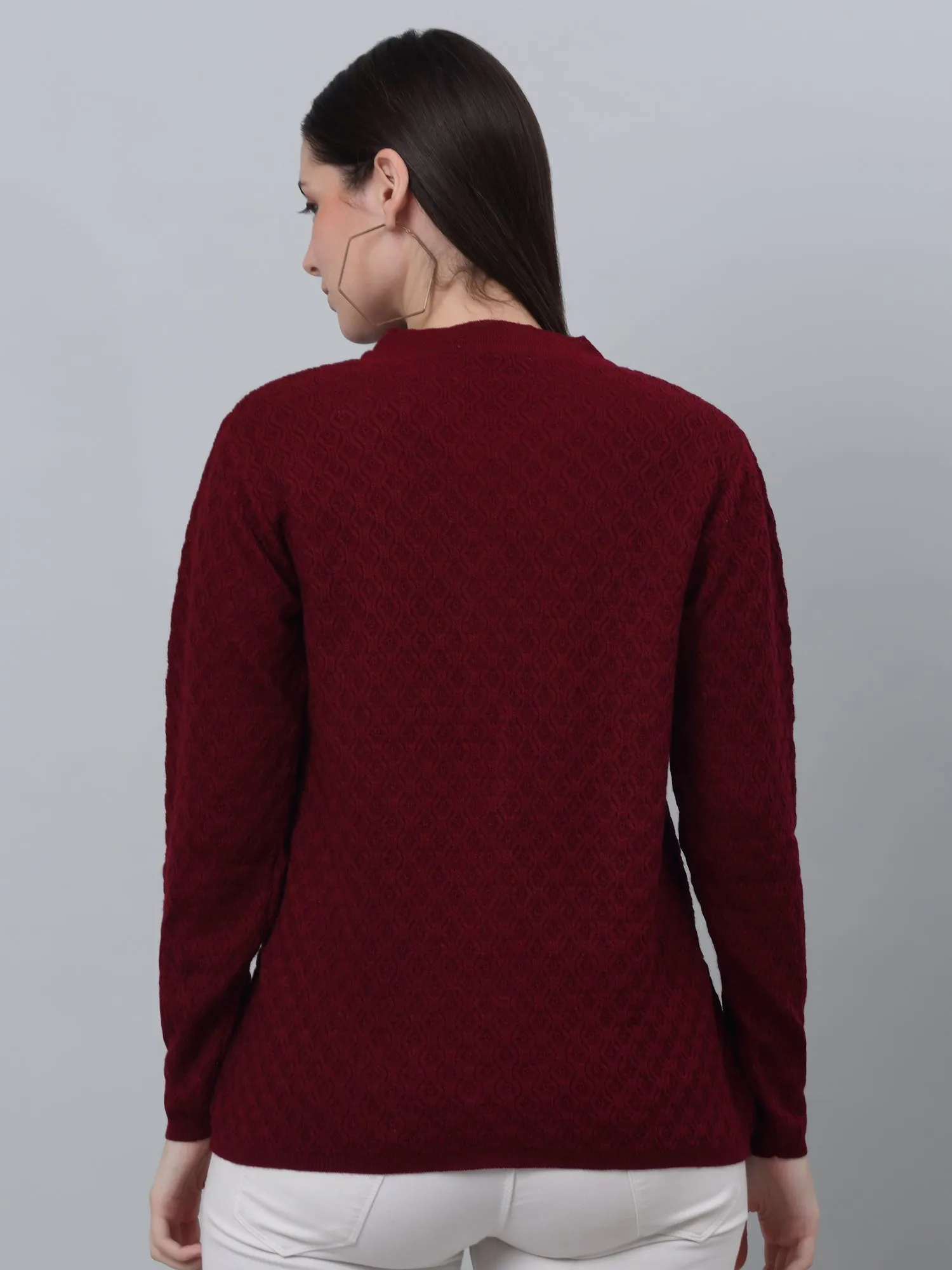 Women's Casual  Maroon Round neck Cardigan Sweater