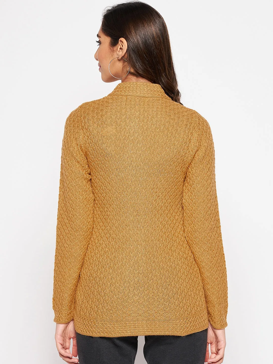 Women's Casual  Mustard Round neck Cardigan Sweater