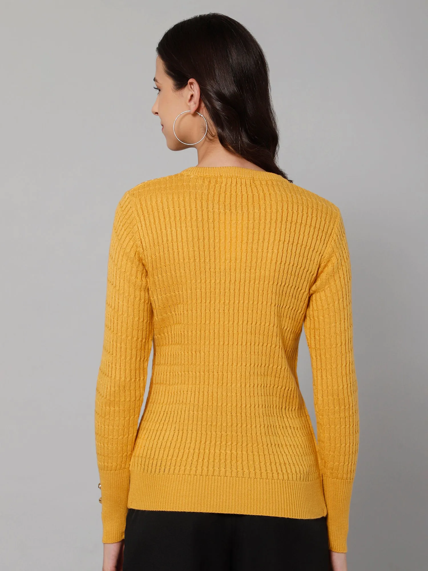 Women's Casual  Mustard Round neck Pullover Sweater