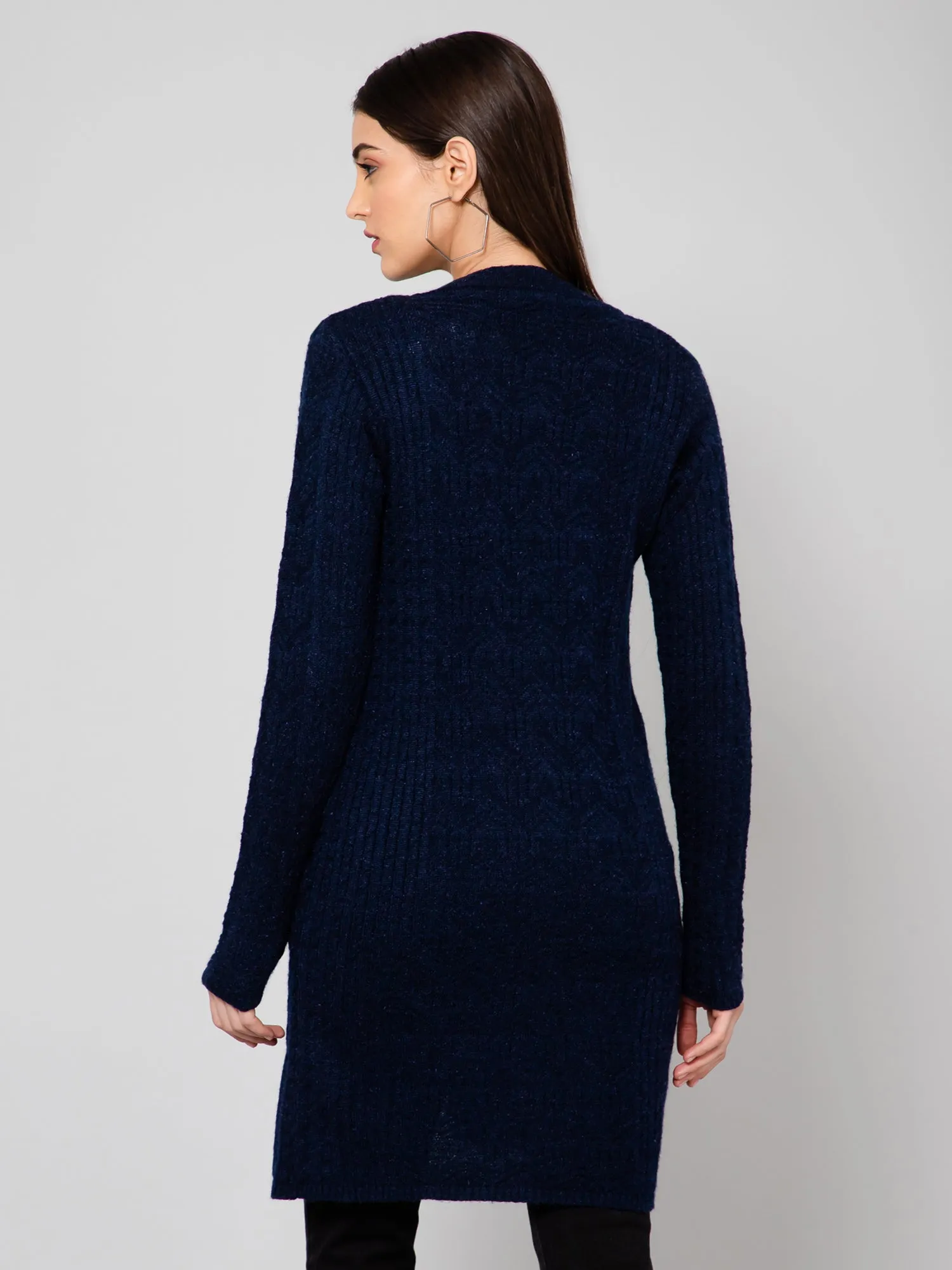 Women's Casual  Navy Blue Round neck Cardigan Sweater