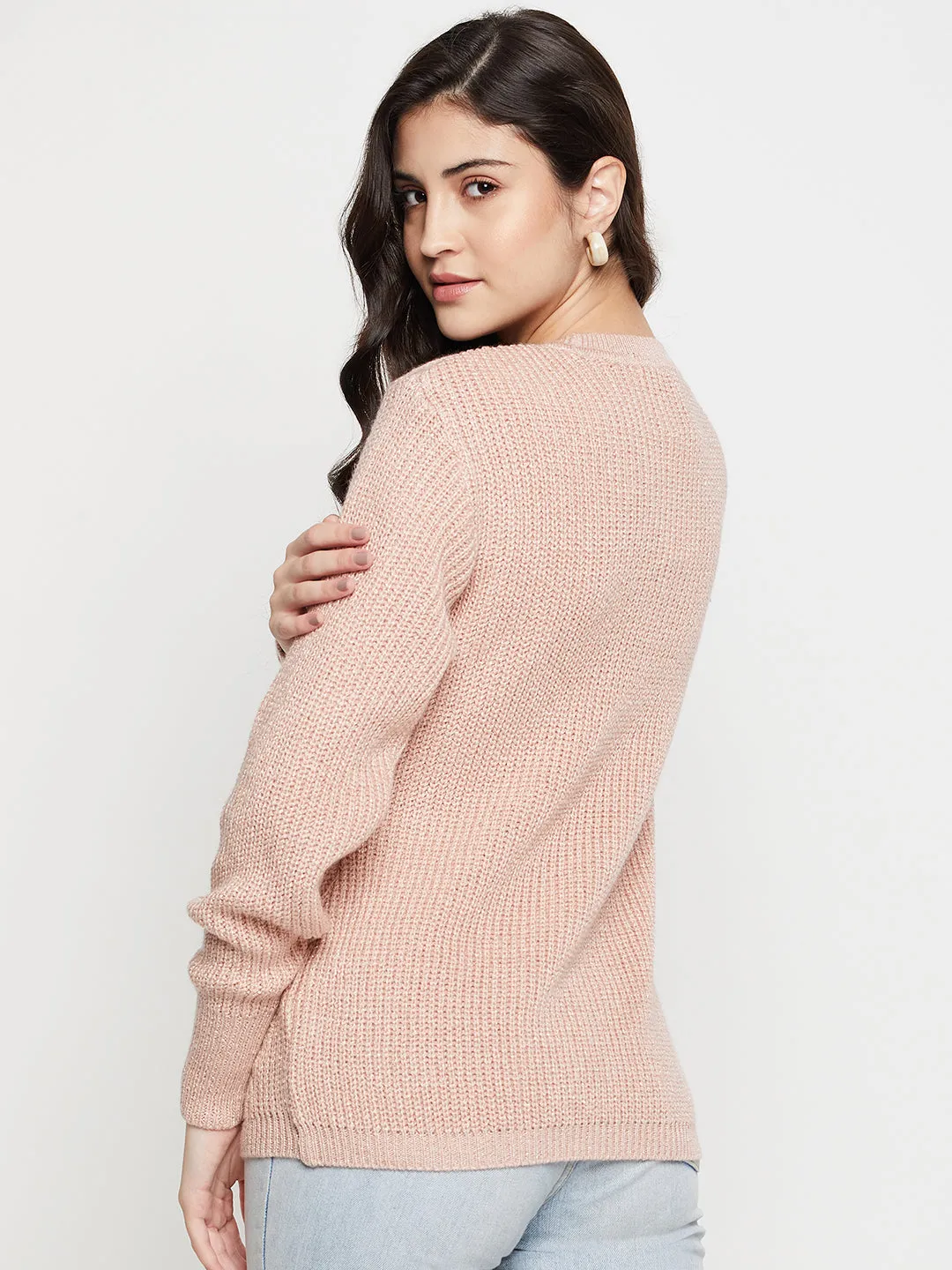 Women's Casual  Pink Round neck Pullover Sweater