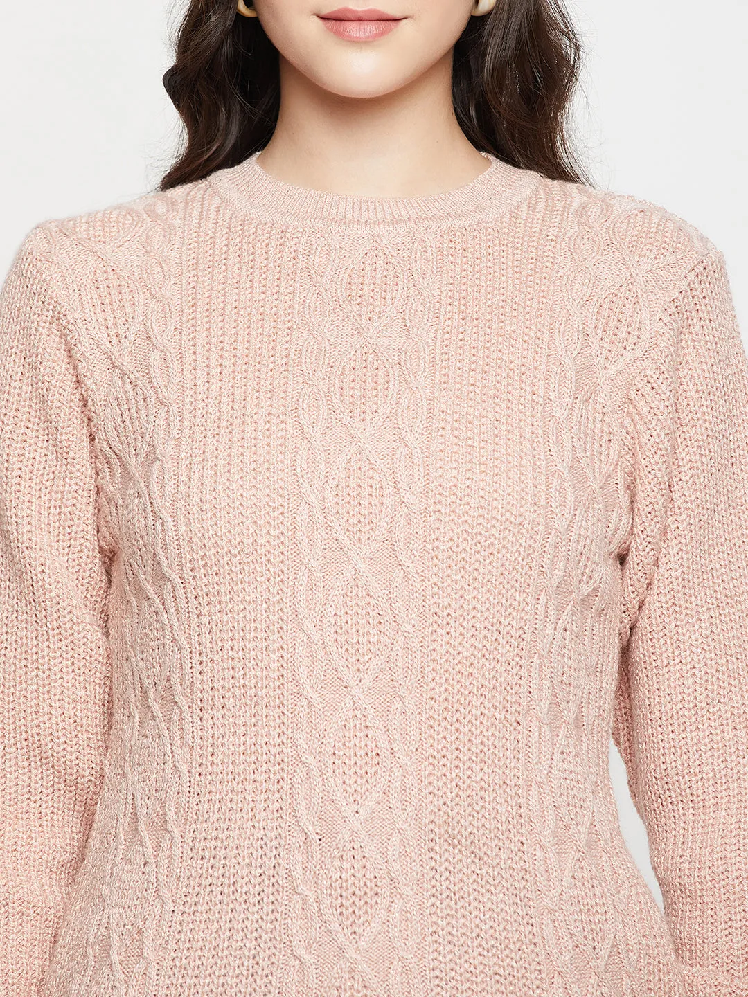 Women's Casual  Pink Round neck Pullover Sweater