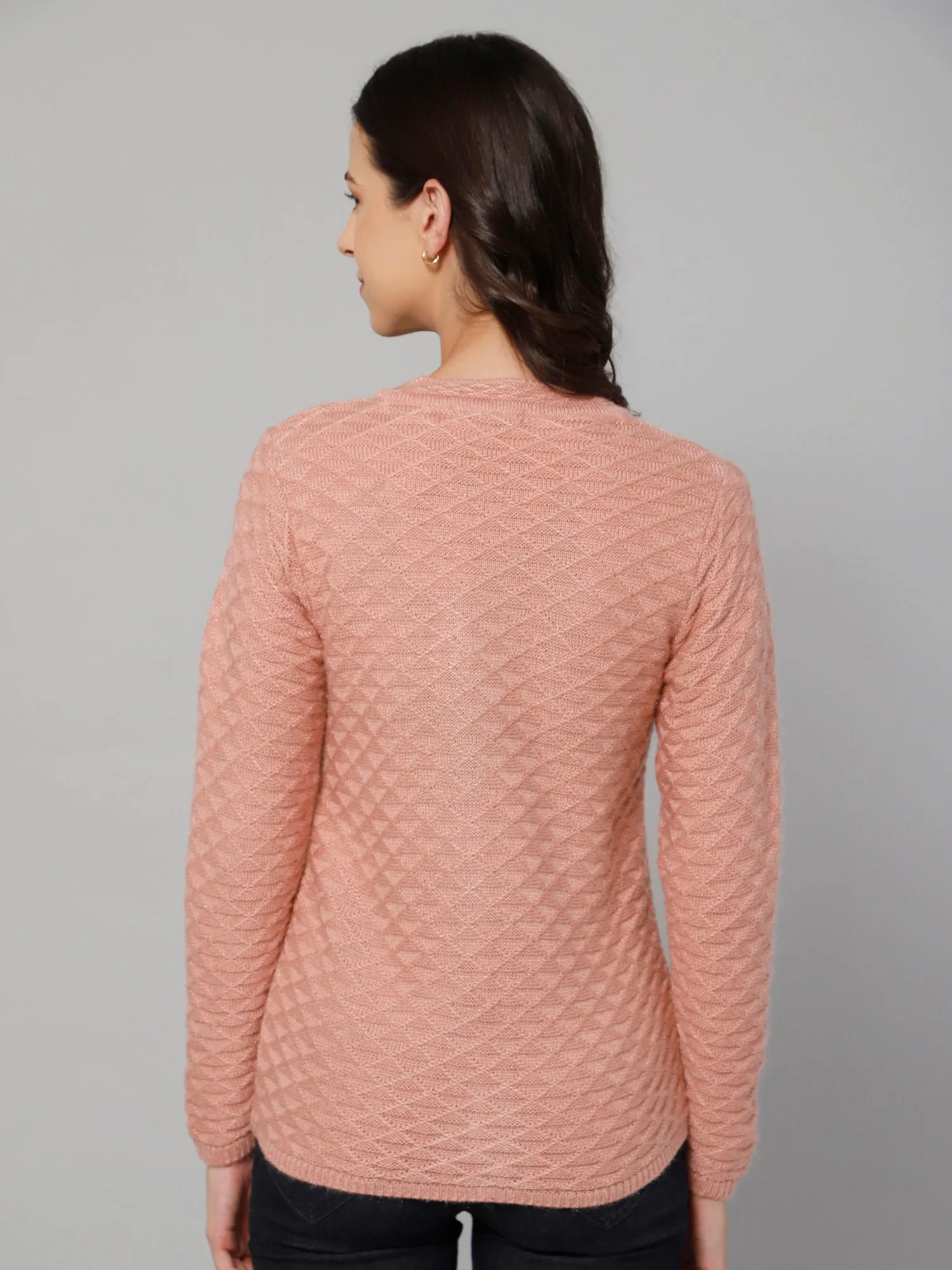 Women's Casual  Pink V neck Cardigan Sweater