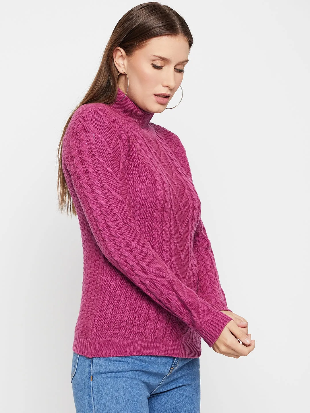 Women's Casual  Purple Turtle neck Pullover Sweater