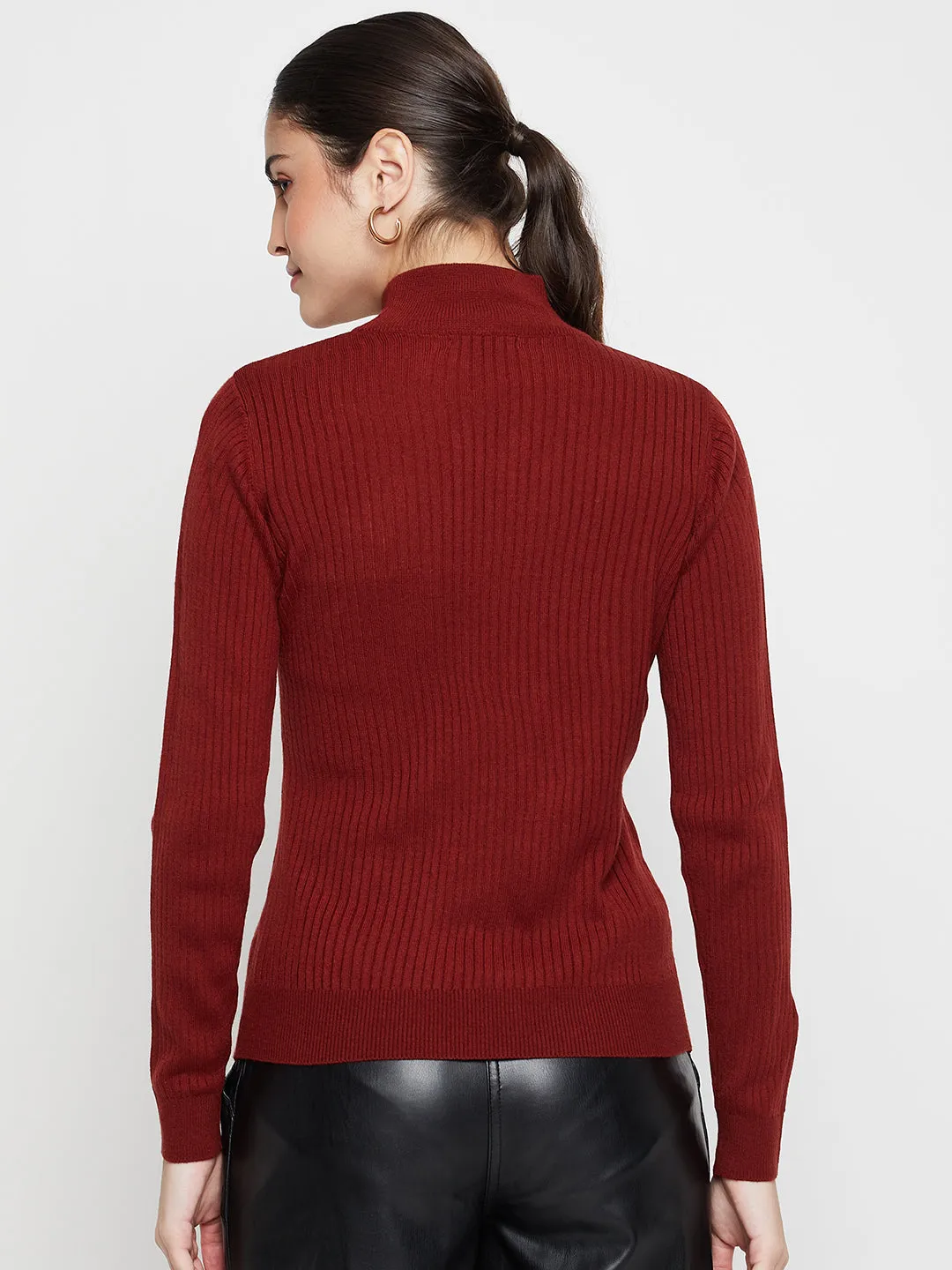 Women's Casual  Rust High neck Pullover Sweater