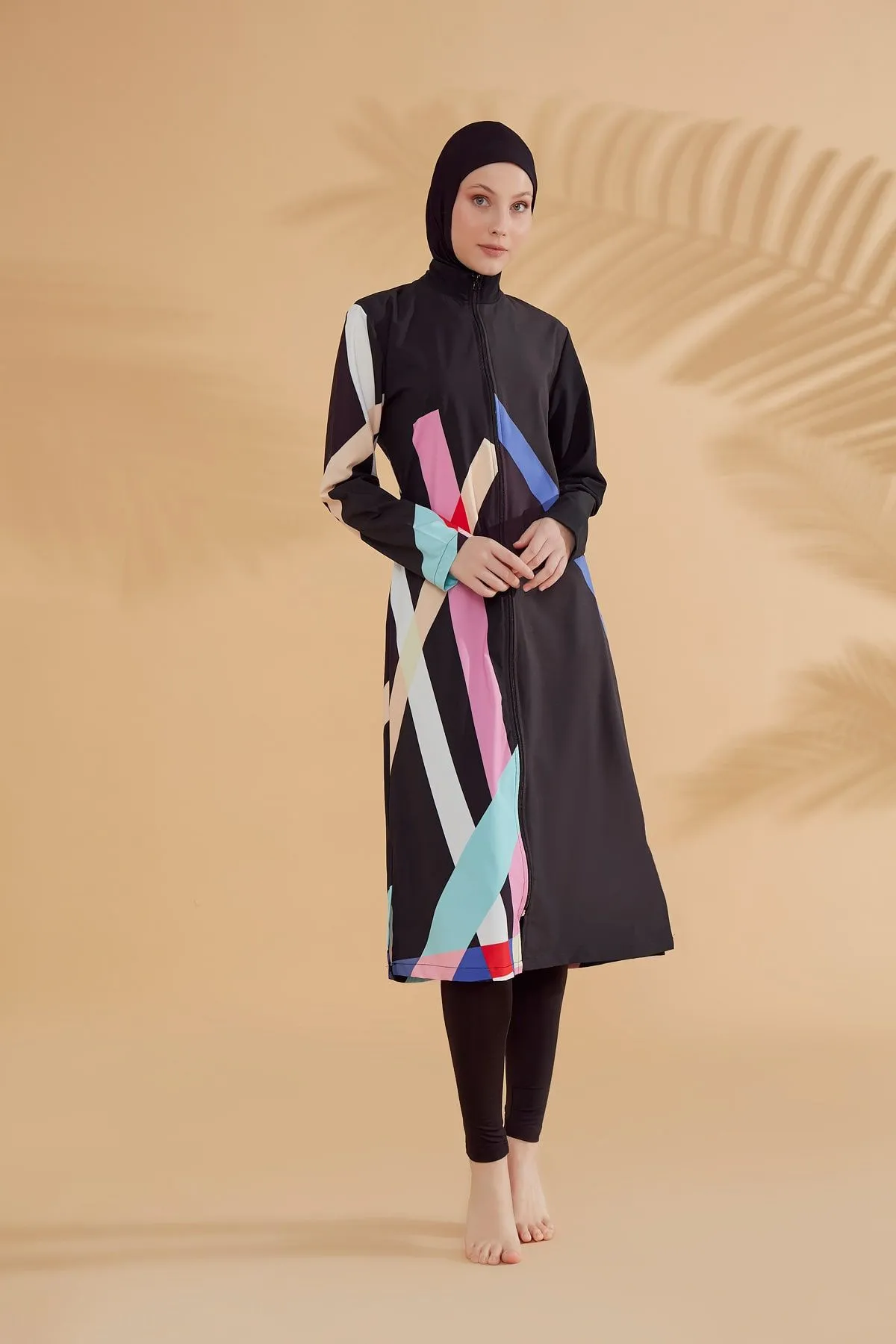 Woven Black Burkini Modest Swimwear M2310