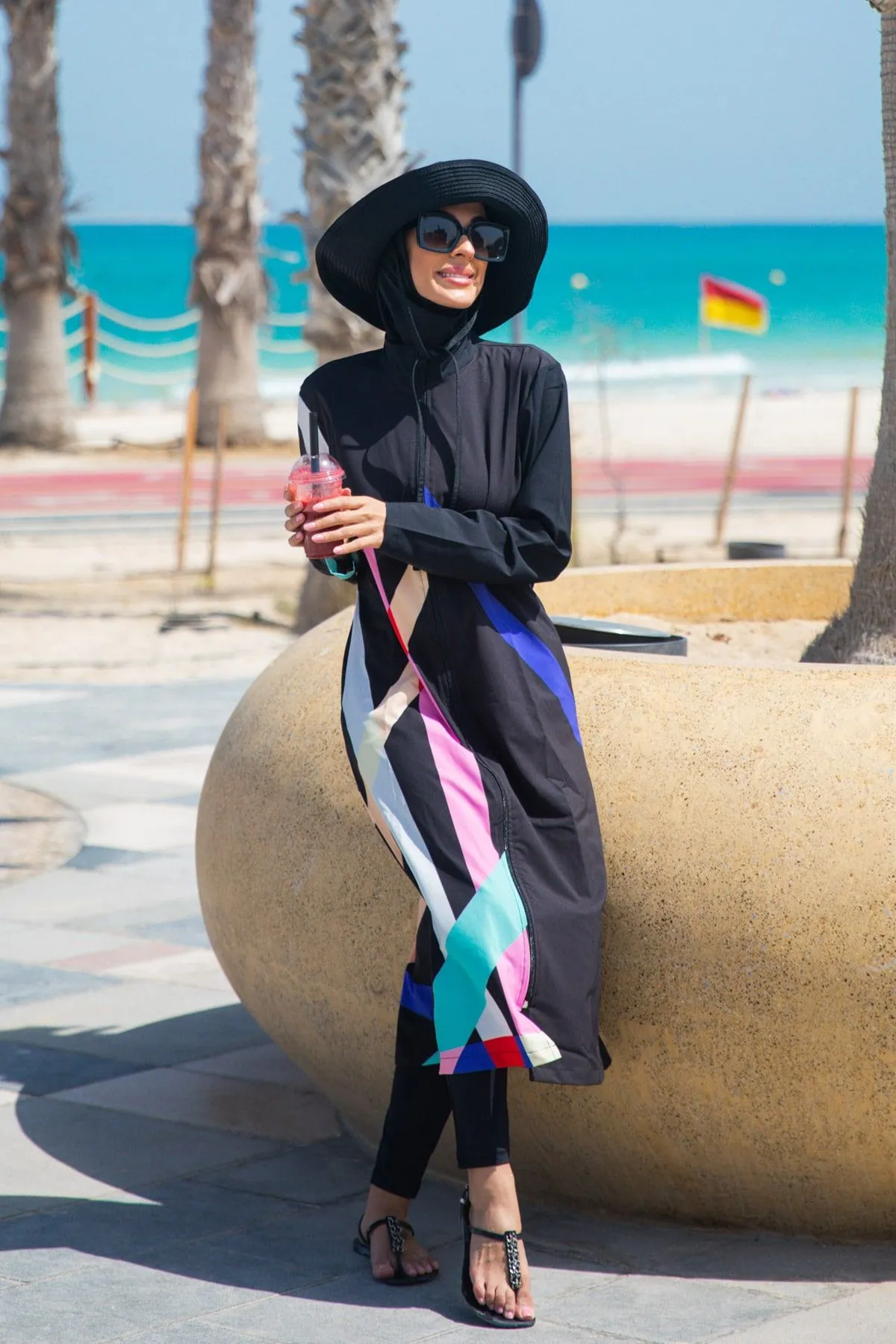 Woven Black Burkini Modest Swimwear M2310