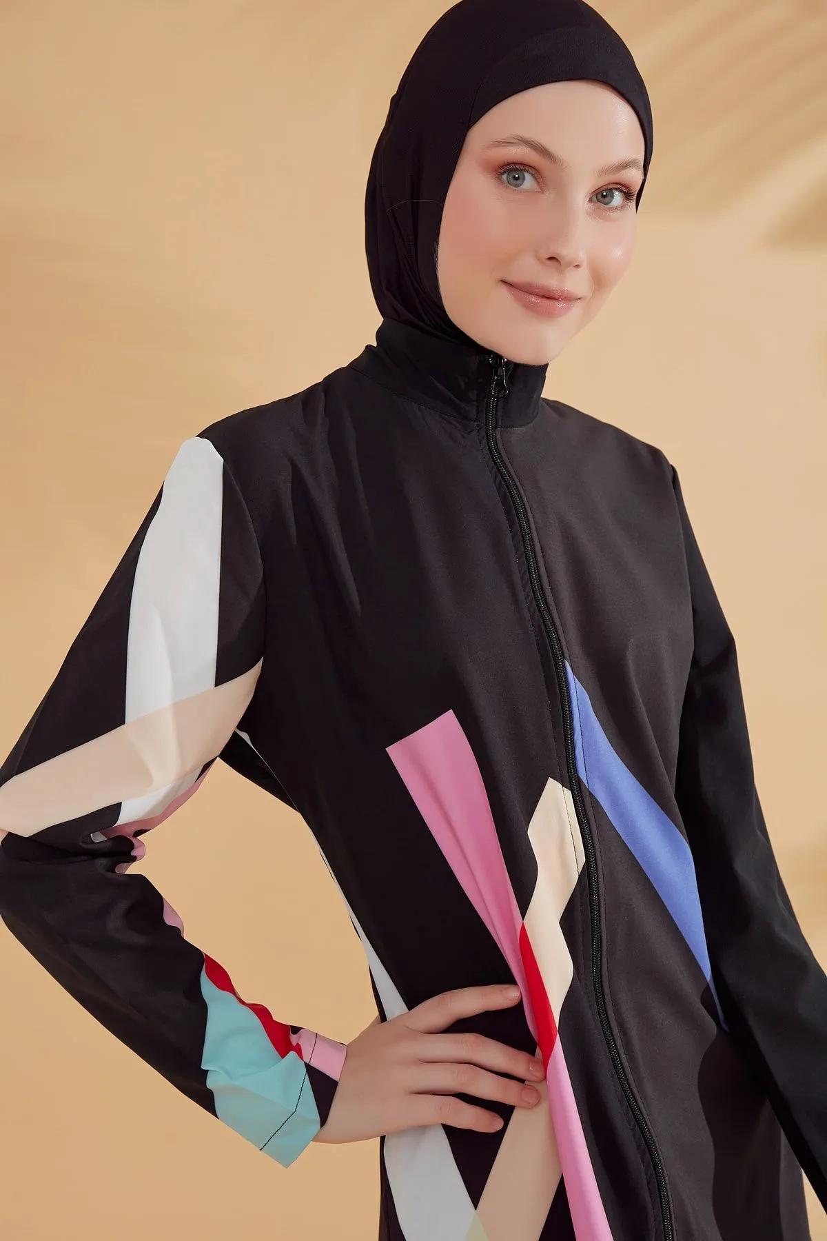 Woven Black Burkini Modest Swimwear M2310