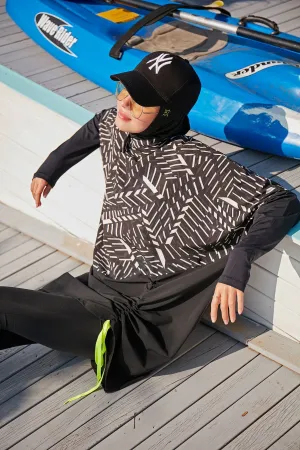 Woven Black Burkini Modest Swimwear M2327