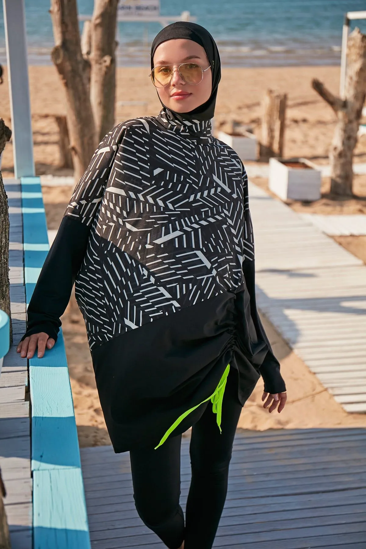 Woven Black Burkini Modest Swimwear M2327