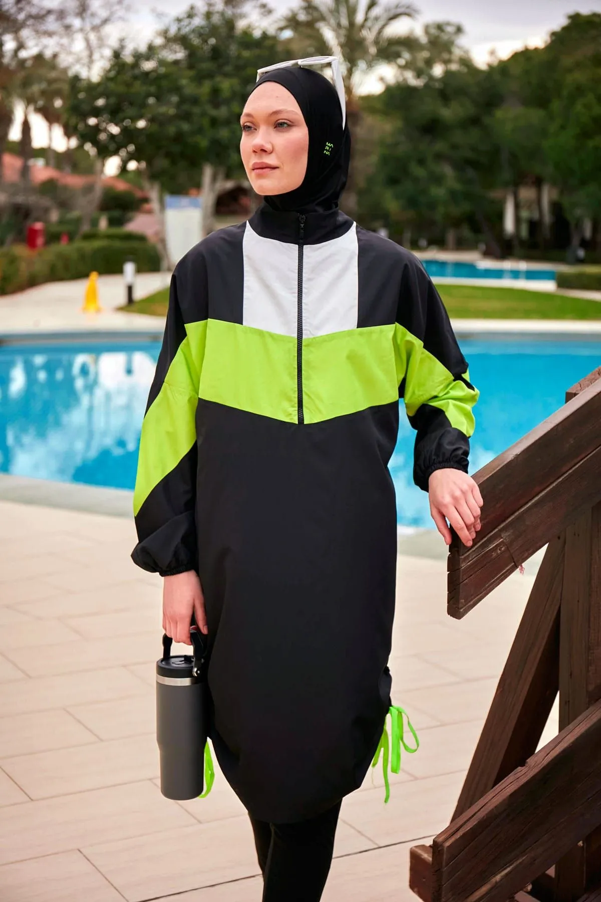 Woven Black Burkini Modest Swimwear M2421