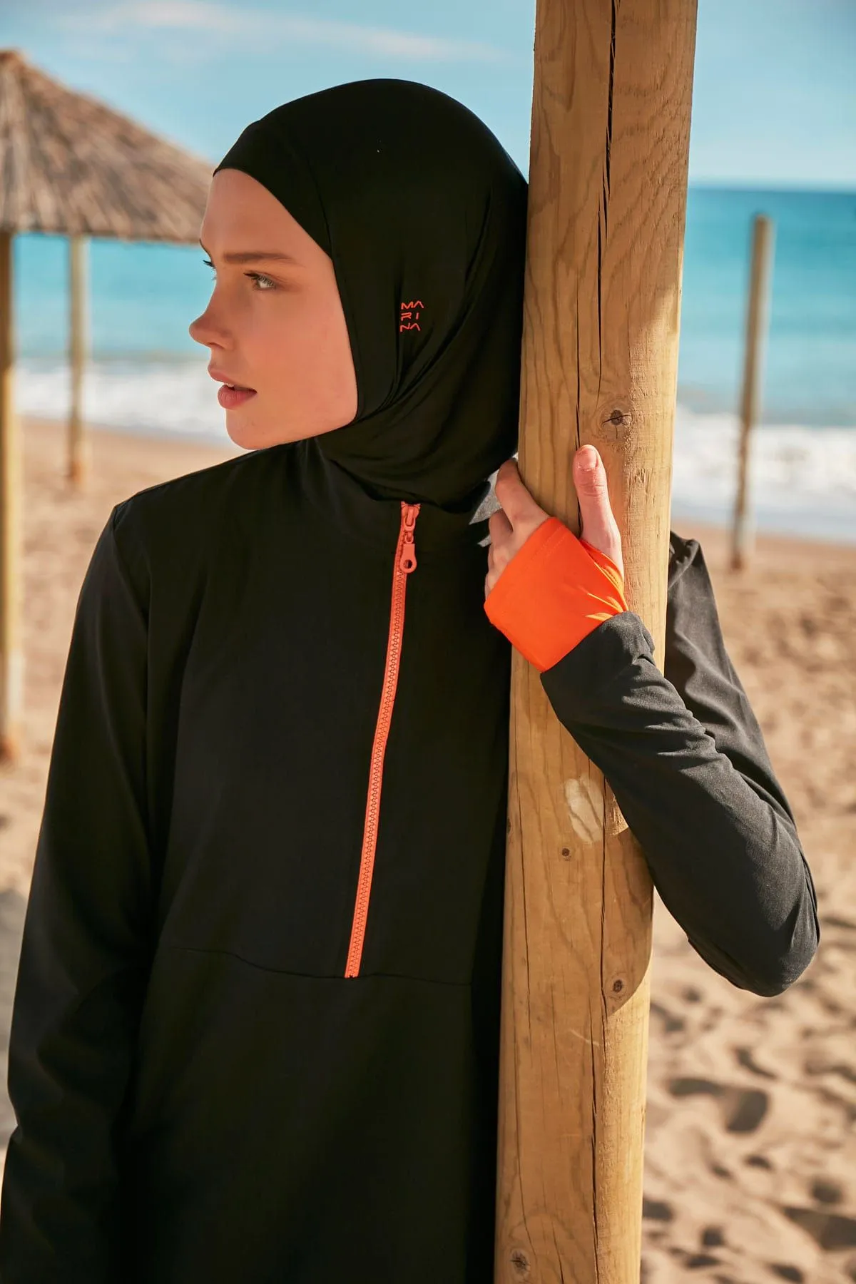 Woven Black Burkini Modest Swimwear M2414