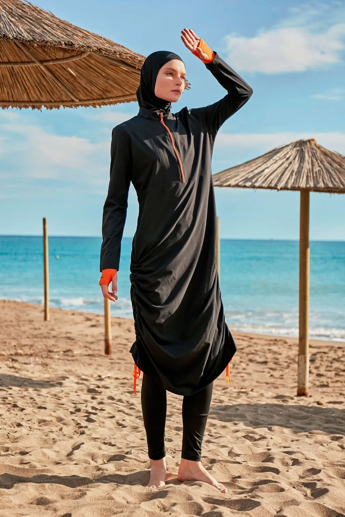 Woven Black Burkini Modest Swimwear M2414