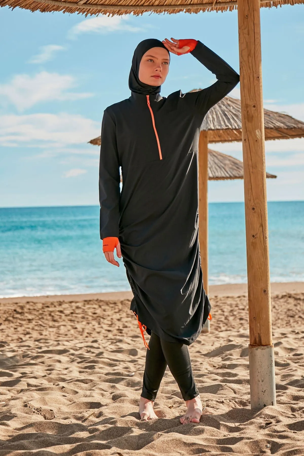 Woven Black Burkini Modest Swimwear M2414