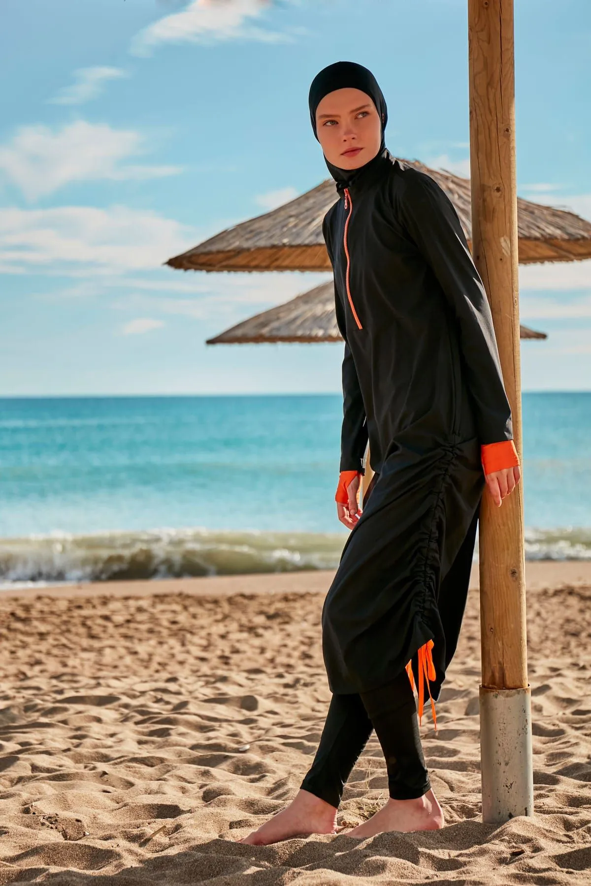 Woven Black Burkini Modest Swimwear M2414