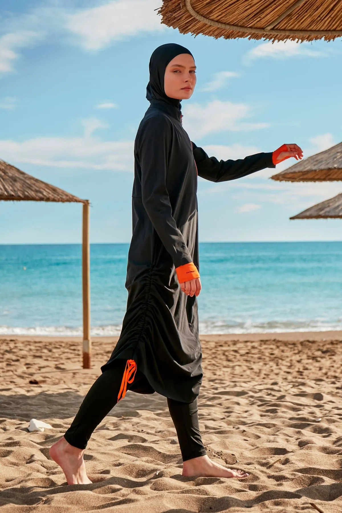 Woven Black Burkini Modest Swimwear M2414