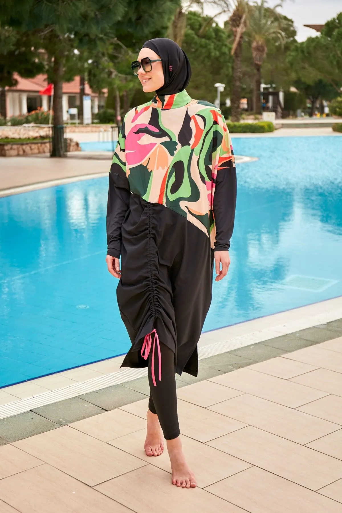 Woven Black Burkini Modest Swimwear M2423