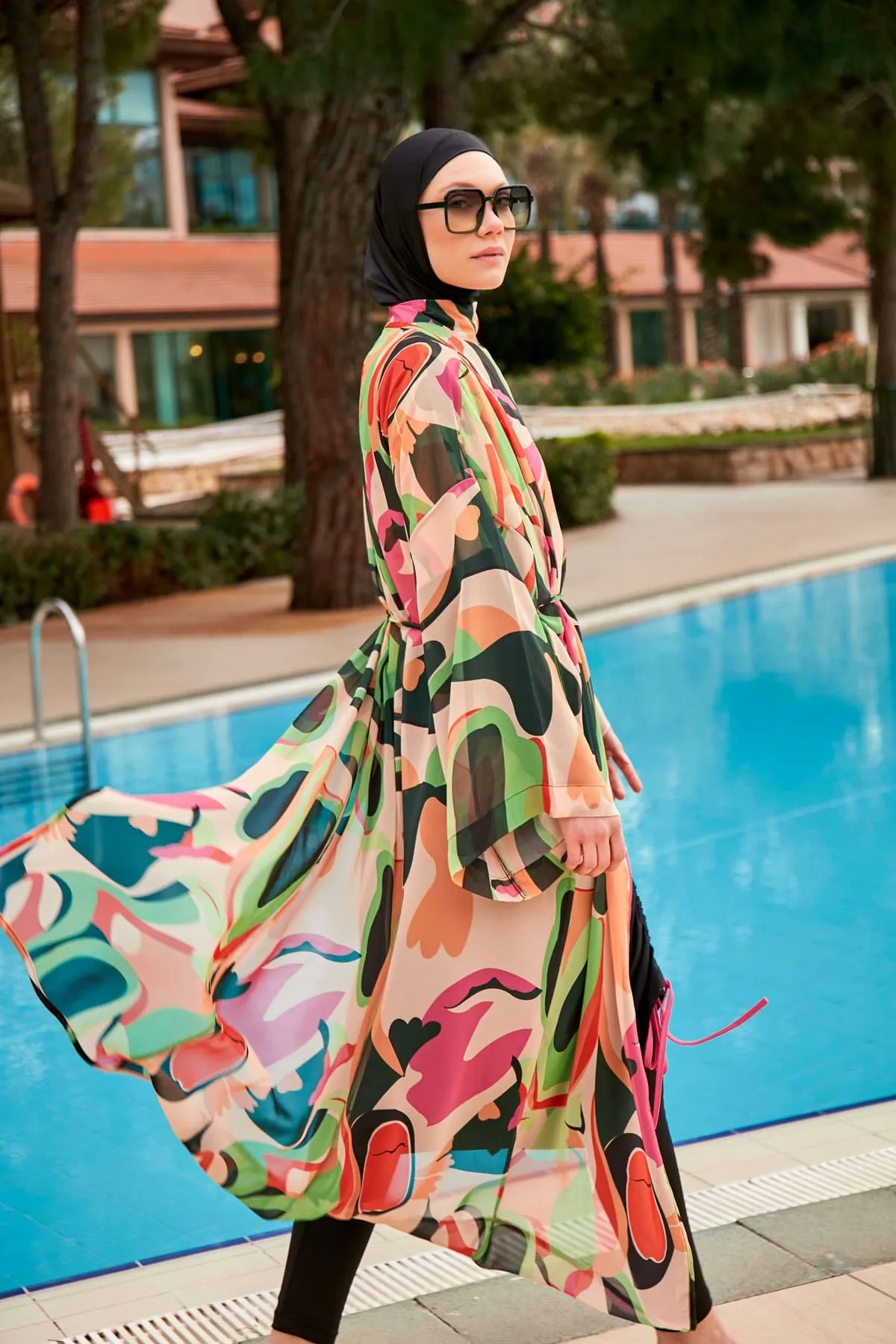 Woven Black Burkini Modest Swimwear M2423