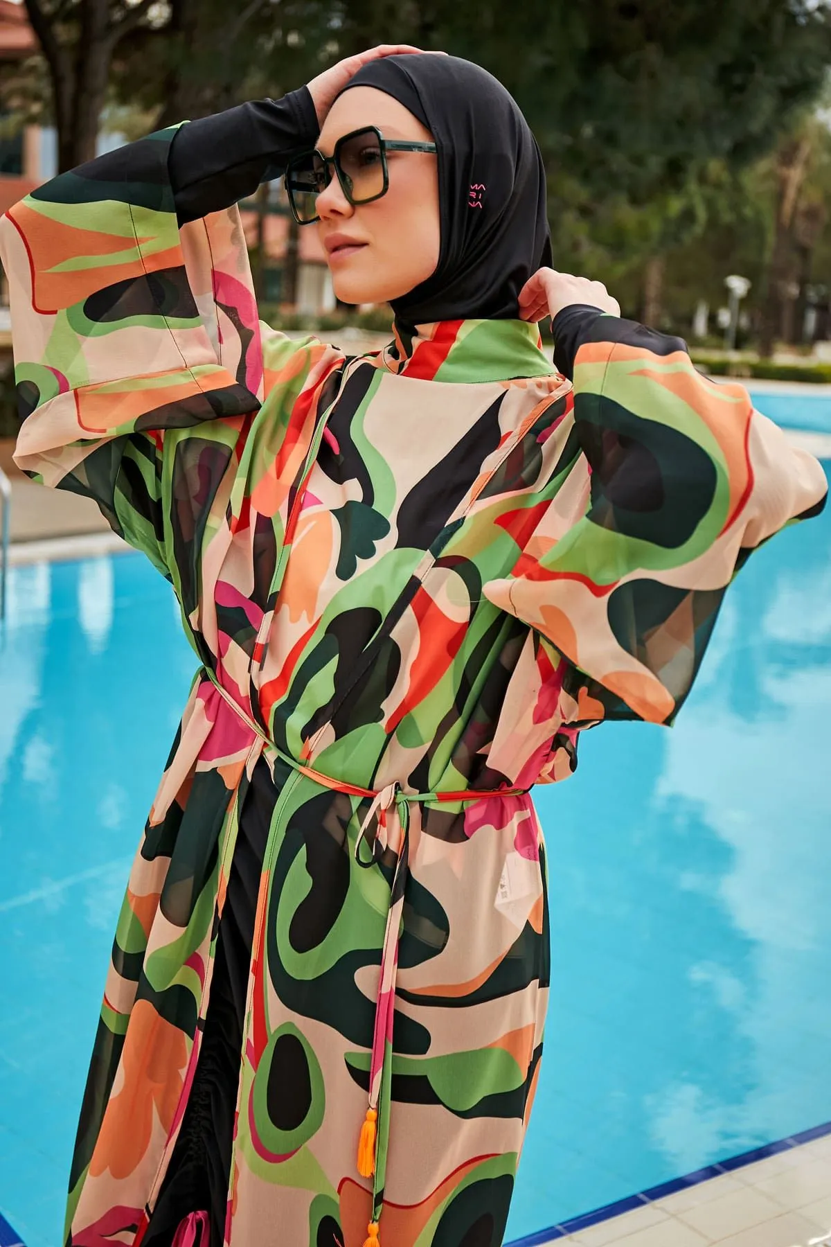 Woven Black Burkini Modest Swimwear M2423