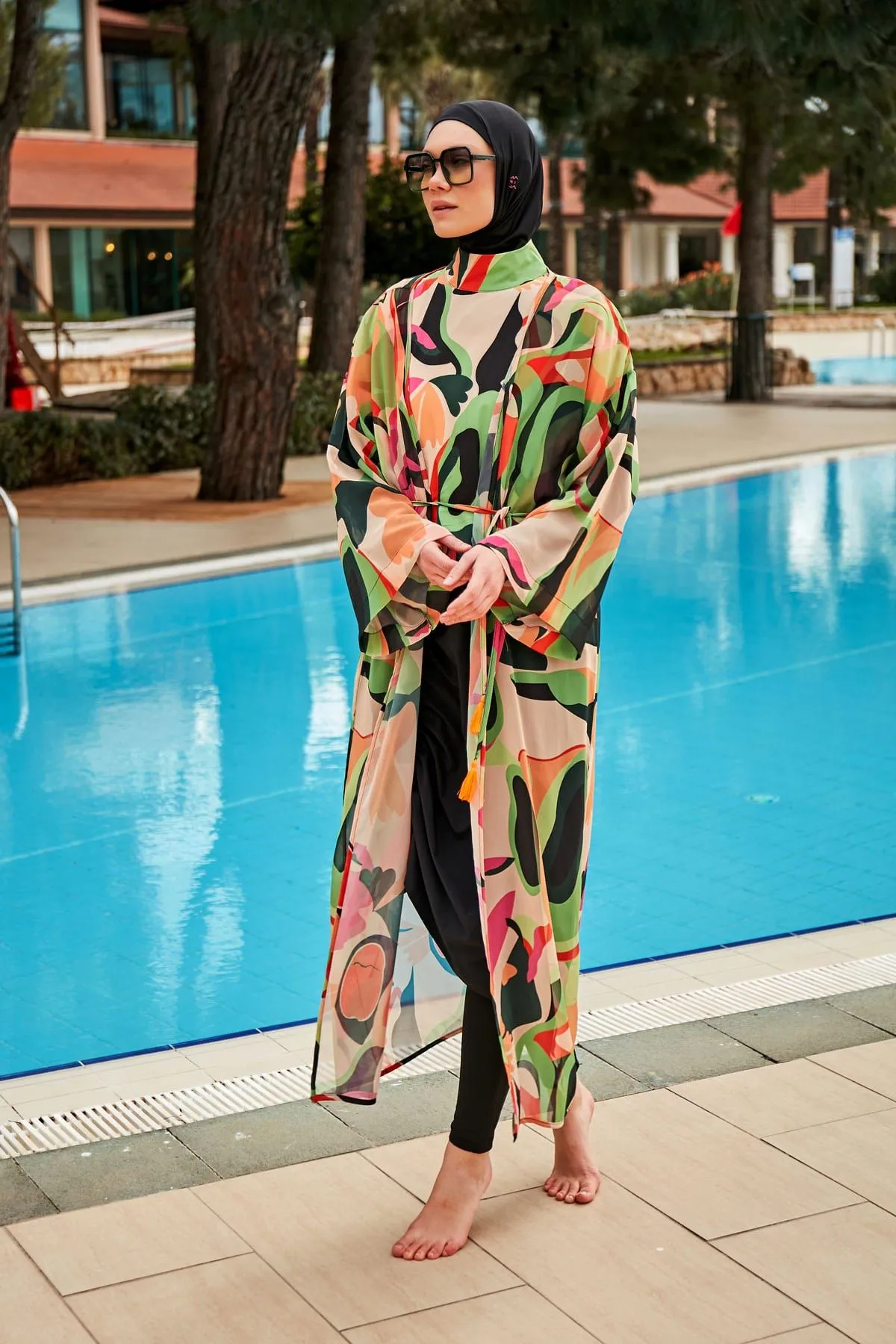 Woven Black Burkini Modest Swimwear M2423