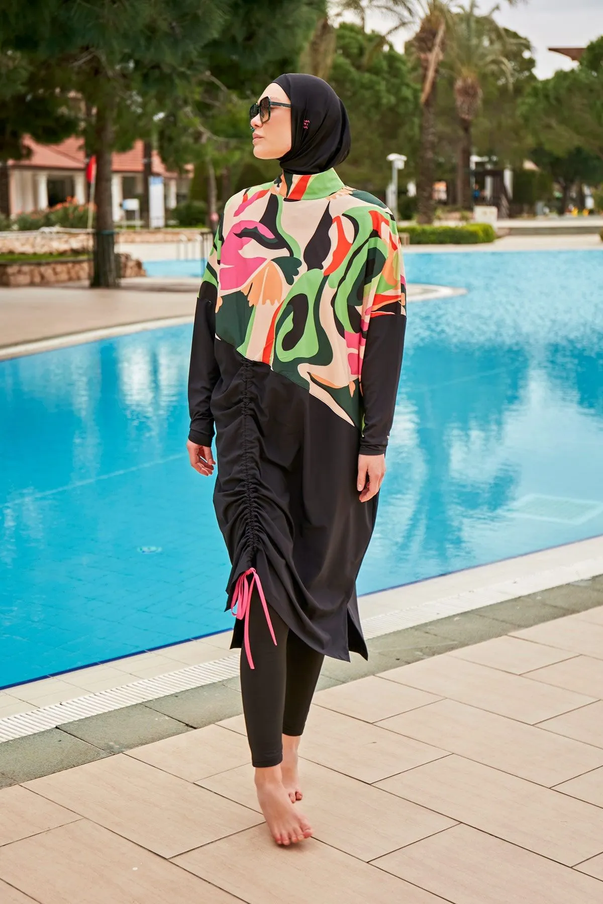 Woven Black Burkini Modest Swimwear M2423